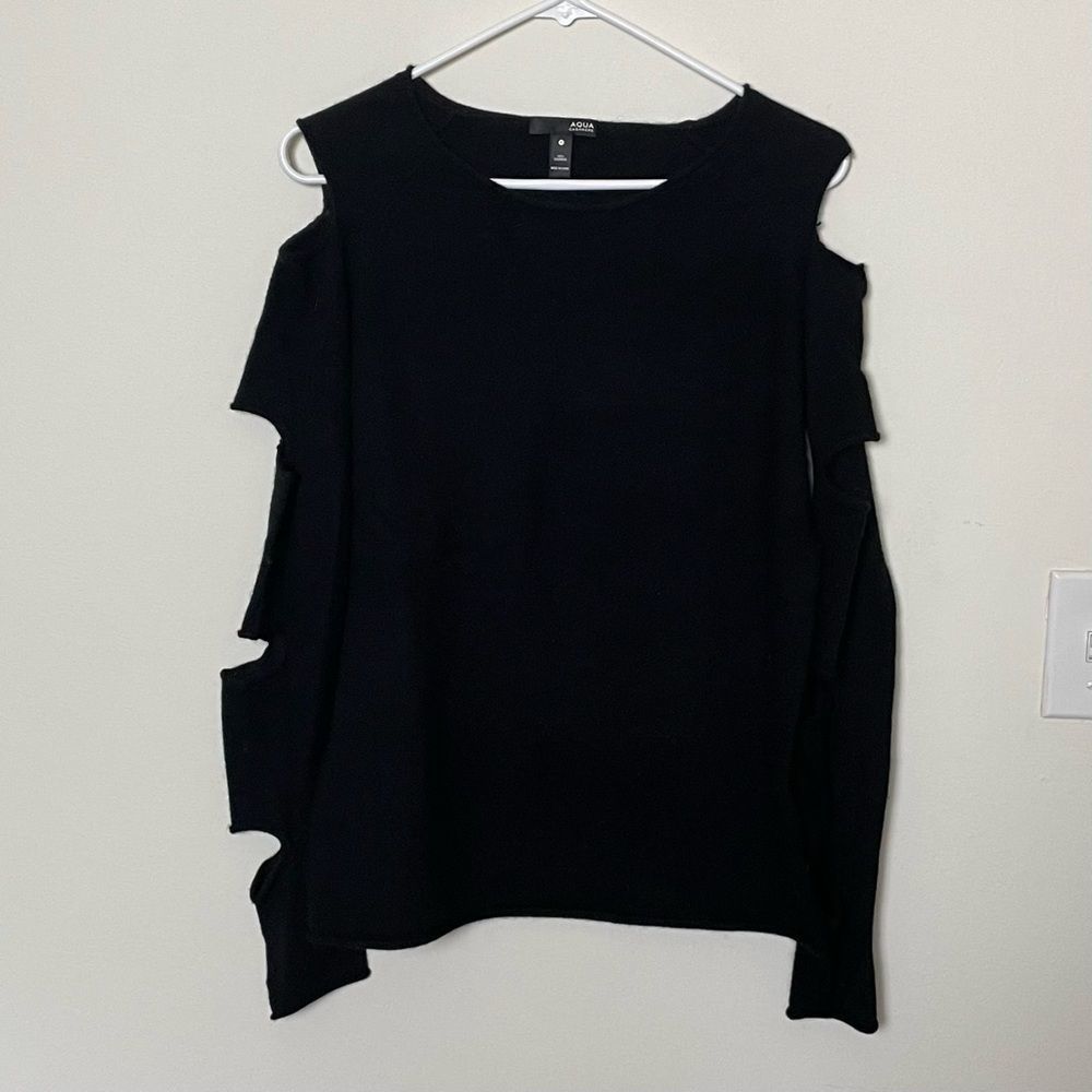 Aqua Black Cashmere Cut Sleeves Sweater